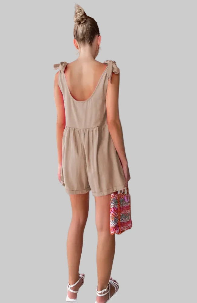 Solid Color Sleeveless Casual Romper - Rompers