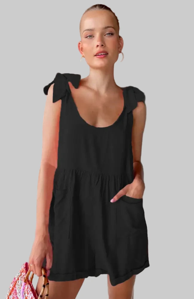 Solid Color Sleeveless Casual Romper - XS / Black - Rompers