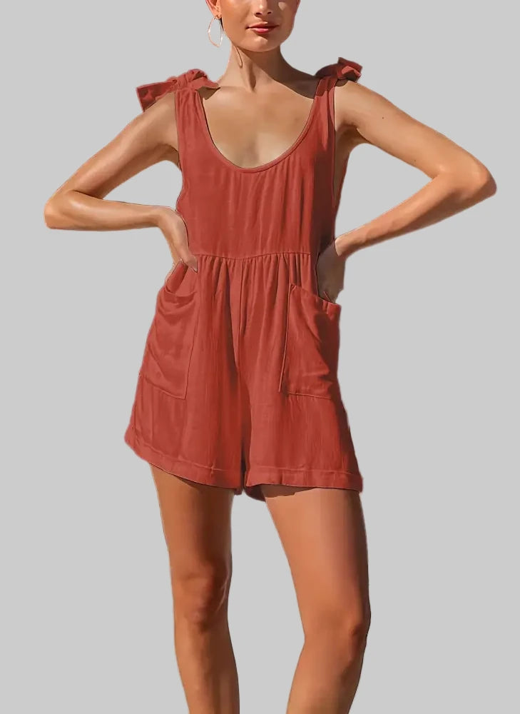 Solid Color Sleeveless Casual Romper - XS / Orange - Rompers