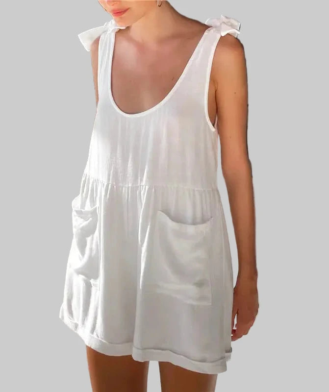 Solid Color Sleeveless Casual Romper - XS / White - Rompers