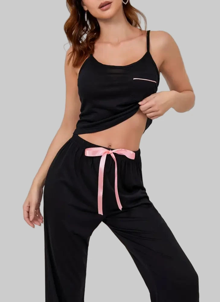 Solid Color Suspender Trousers Pajamas - Loungewear Sleepwear