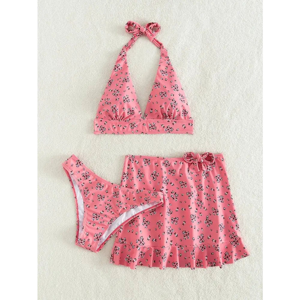 Split Floral Skirt Bikini - Cover-ups & Kimonos