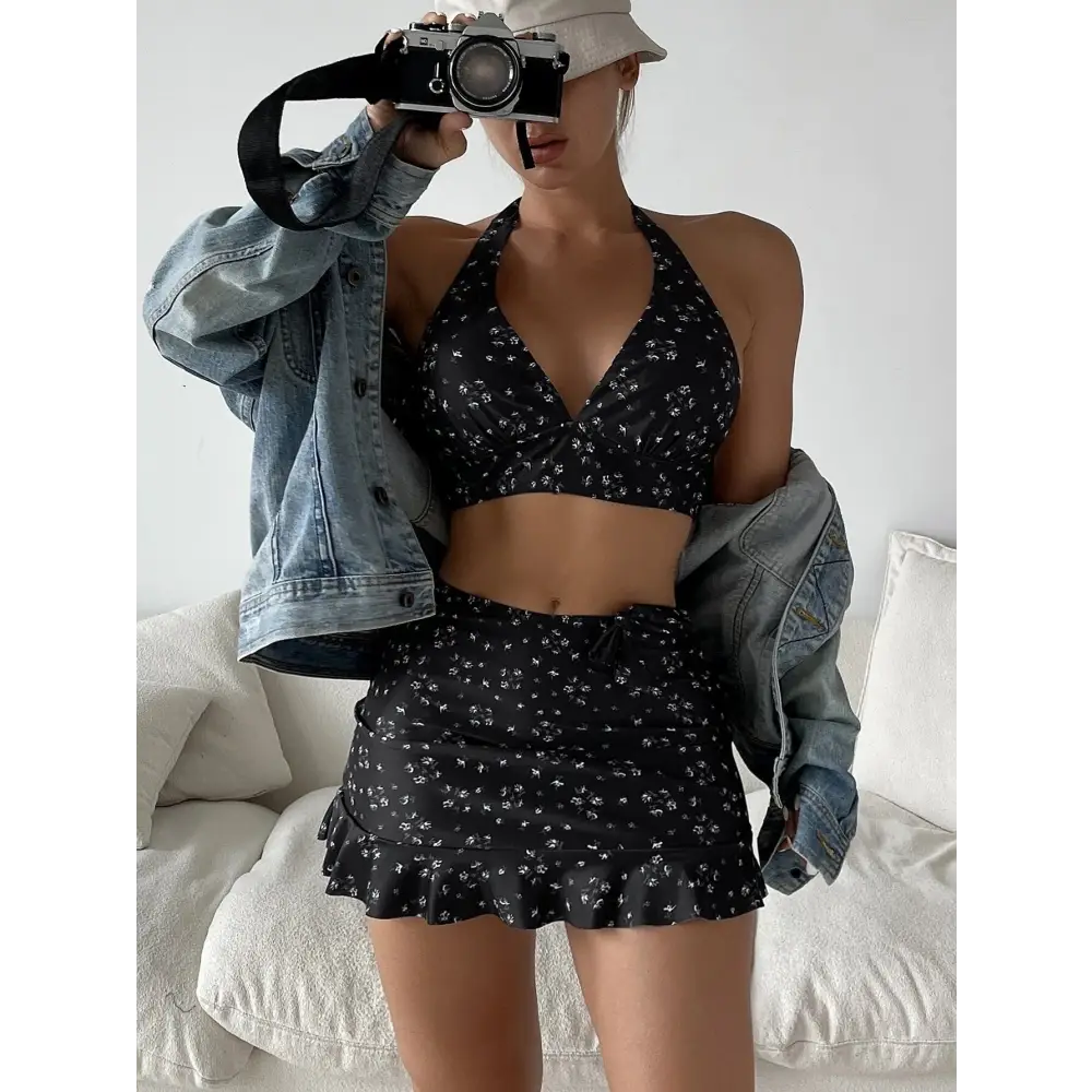 Split Floral Skirt Bikini - S / Pattern 3 - Cover-ups & Kimonos