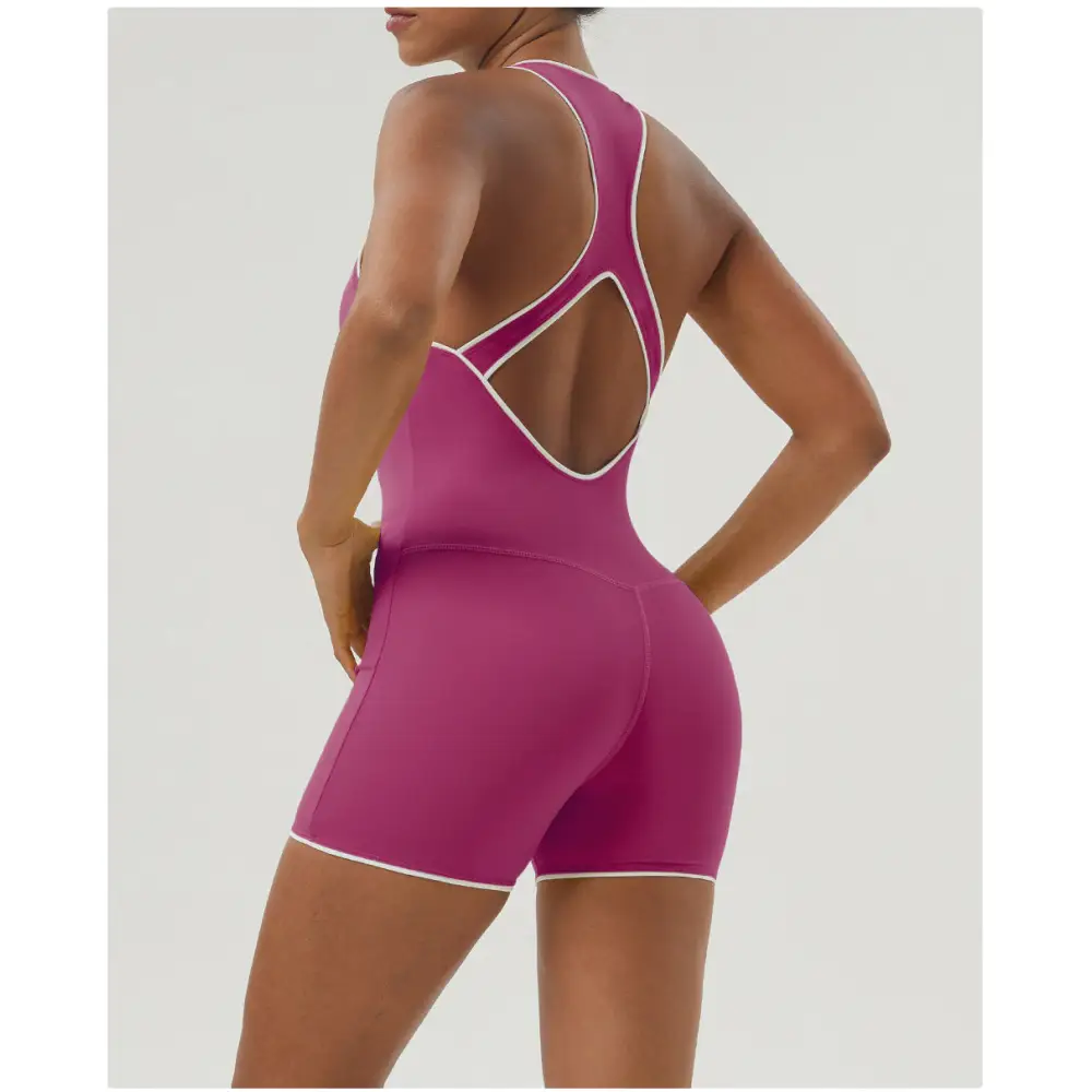 Sports Contrast Color I-Shaped Backless Romper - Activewear