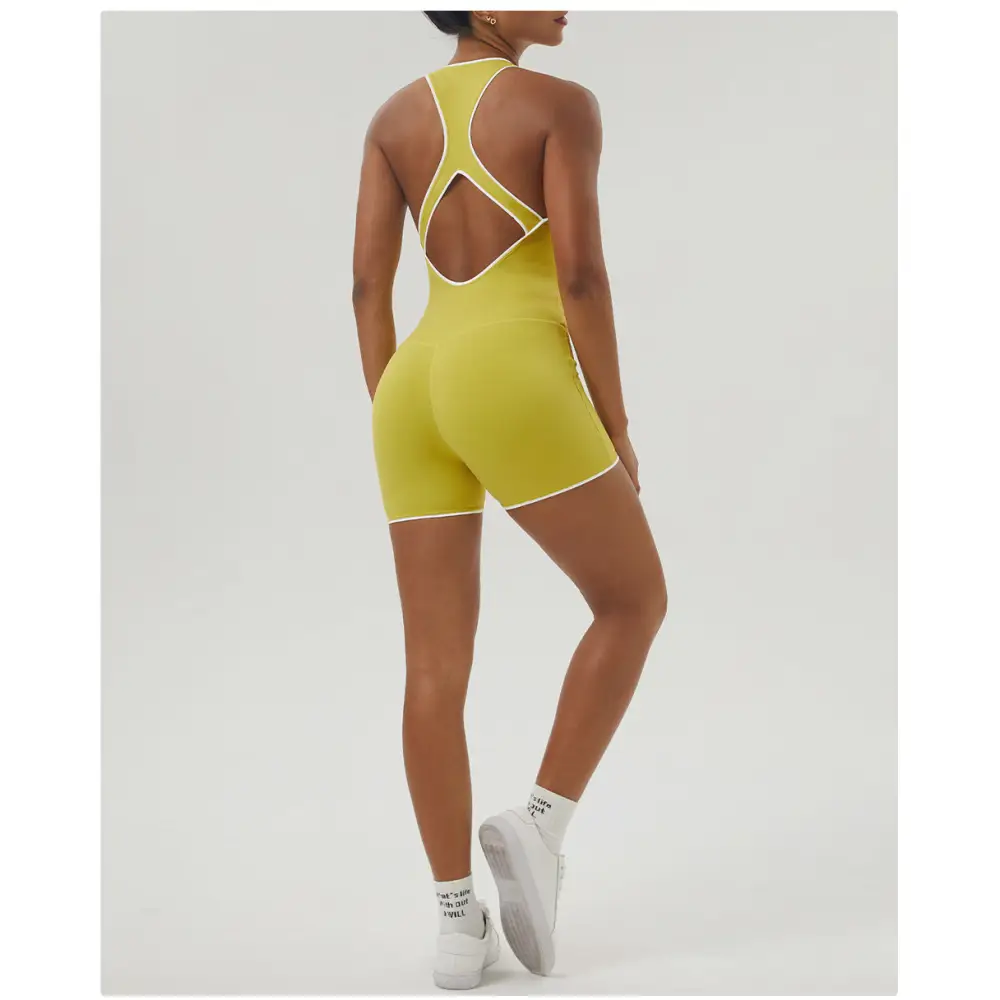 Sports Contrast Color I-Shaped Backless Romper - Activewear