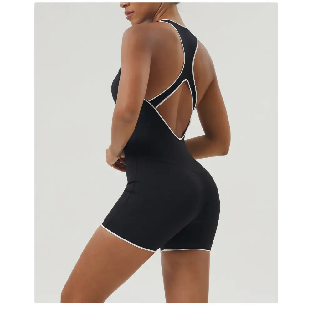 Sports Contrast Color I-Shaped Backless Romper - Activewear
