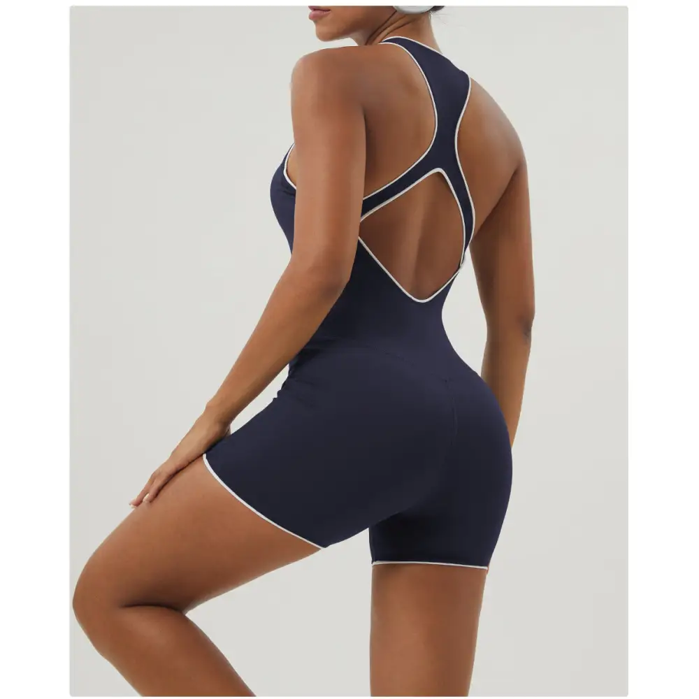 Sports Contrast Color I-Shaped Backless Romper - Activewear