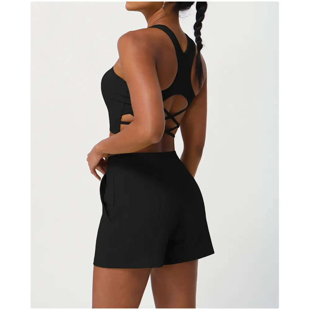 Sports Drawstring Shorts Pocket Yoga Fitness Suit - Activewear