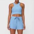 Sports Drawstring Shorts Pocket Yoga Fitness Suit - S / Light Blue - Activewear