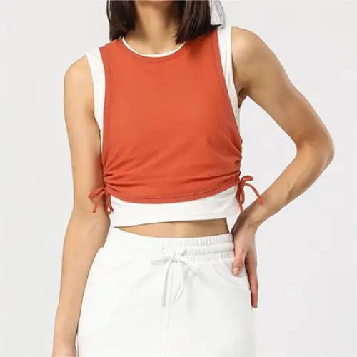 Sports Mesh Breathable Yoga Fitness Top - S / Hot Sun Orange - Activewear