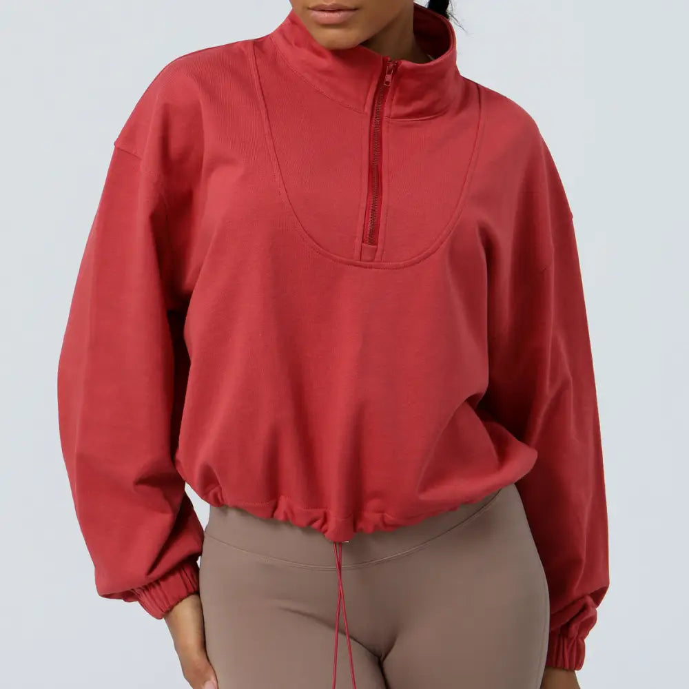Sports Running Half Zipper Sweatshirt - S / Brown Red - Activewear