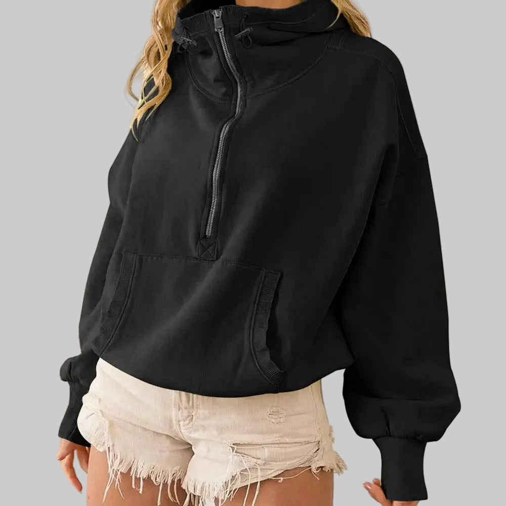 Sports Zipper Drawstring Long Sleeve Sweater - L / Black - Sweatshirts & Hoodies