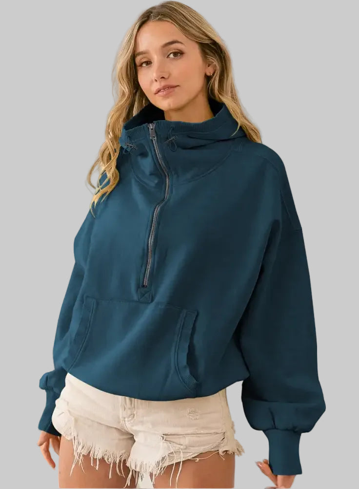 Sports Zipper Drawstring Long Sleeve Sweater - S / Blue - Sweatshirts & Hoodies