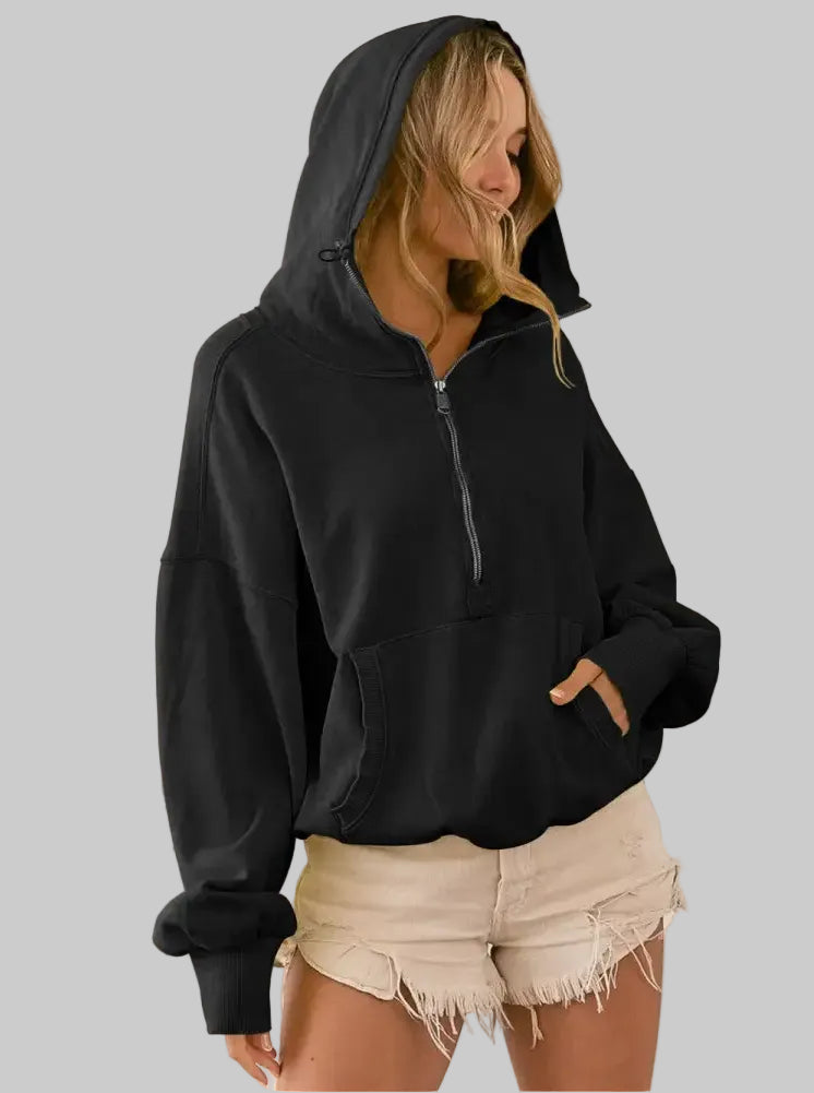 Sports Zipper Drawstring Long Sleeve Sweater - Sweatshirts & Hoodies
