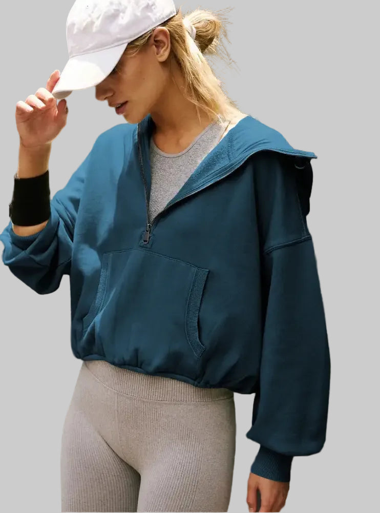 Sports Zipper Drawstring Long Sleeve Sweater - Sweatshirts & Hoodies
