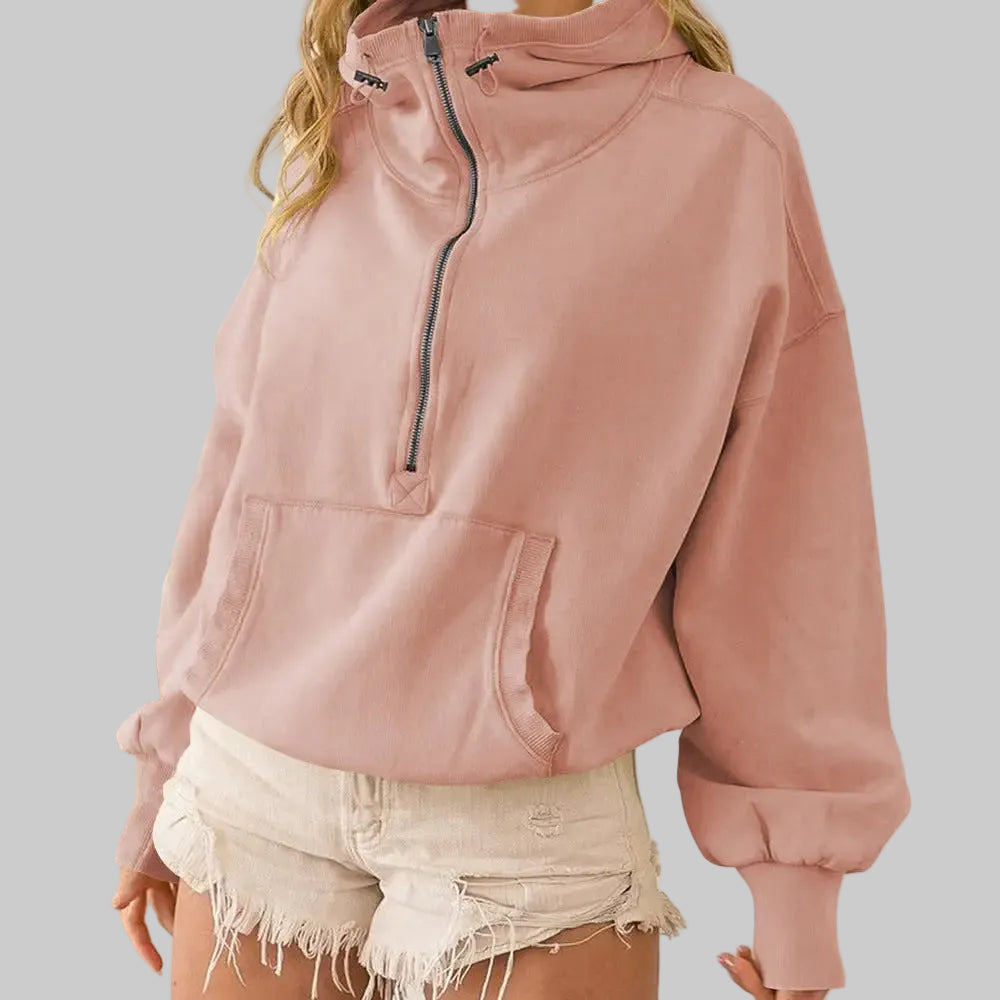 Sports Zipper Drawstring Long Sleeve Sweater - XL / Pink - Sweatshirts & Hoodies