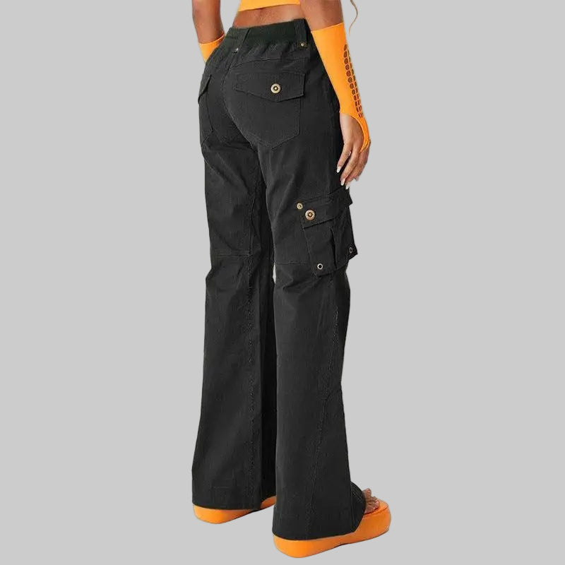 Street Drawstring Multi Bag Frayed Wide Leg Pants