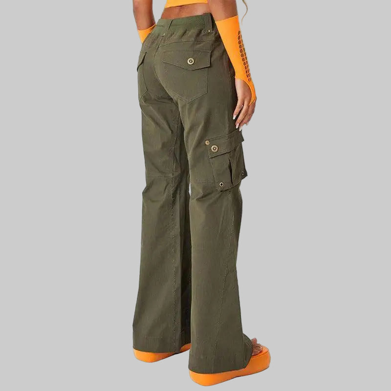 Street Drawstring Multi Bag Frayed Wide Leg Pants