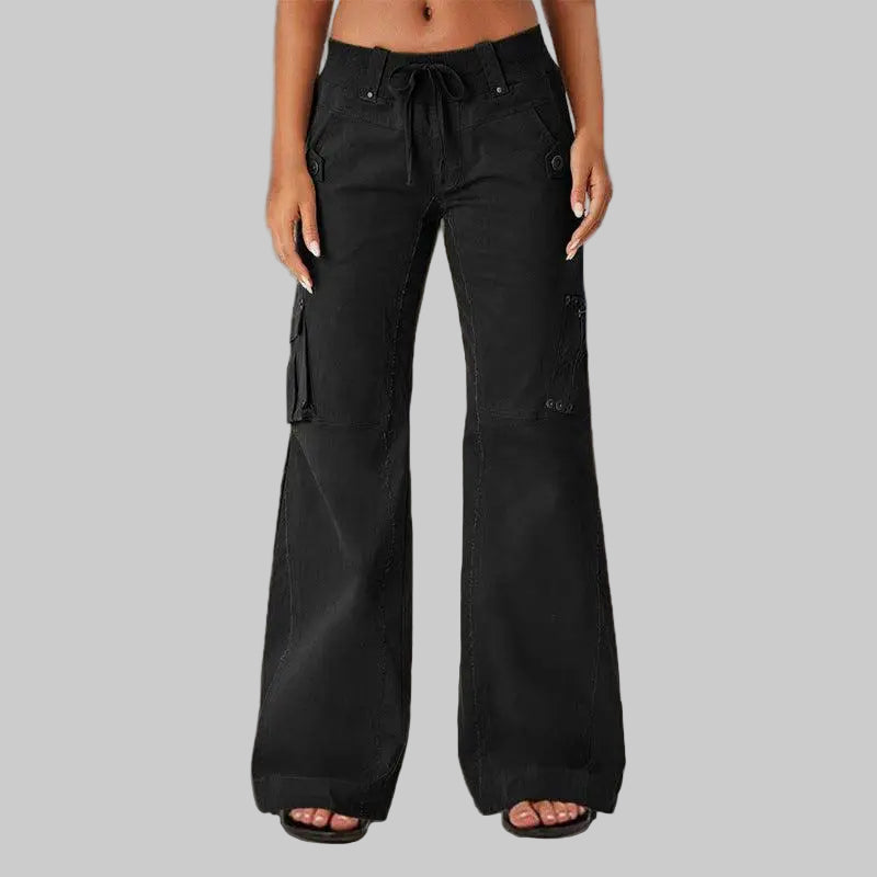 Street Drawstring Multi Bag Frayed Wide Leg Pants - XS / Black