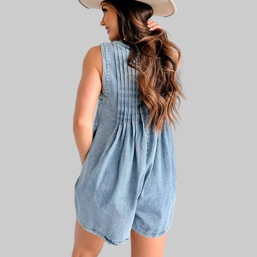 Street Hipster Denim Jumpsuit Sleeveless Short Sleeve Dress - Dresses