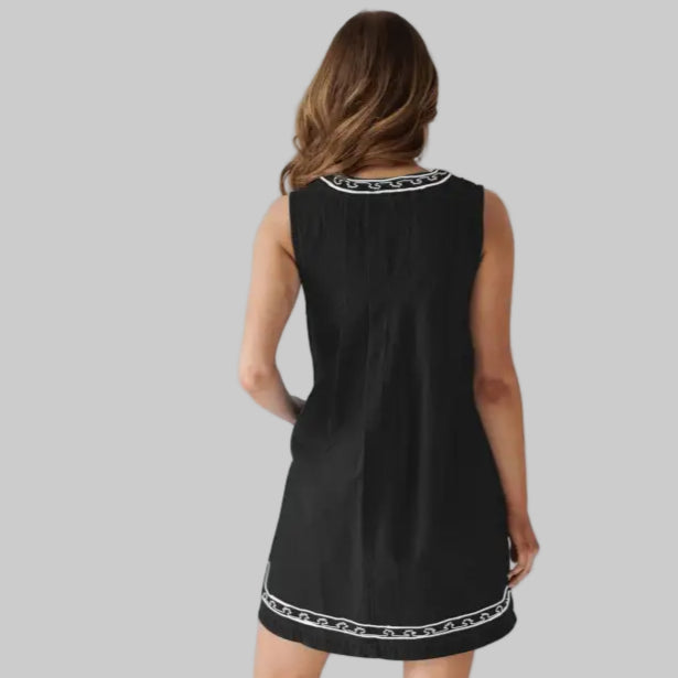 Street Hipster Sleeveless Embroidered Denim Dress - Dresses