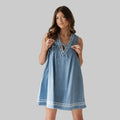 Street Hipster Sleeveless Embroidered Denim Dress - S / Light Blue - Dresses
