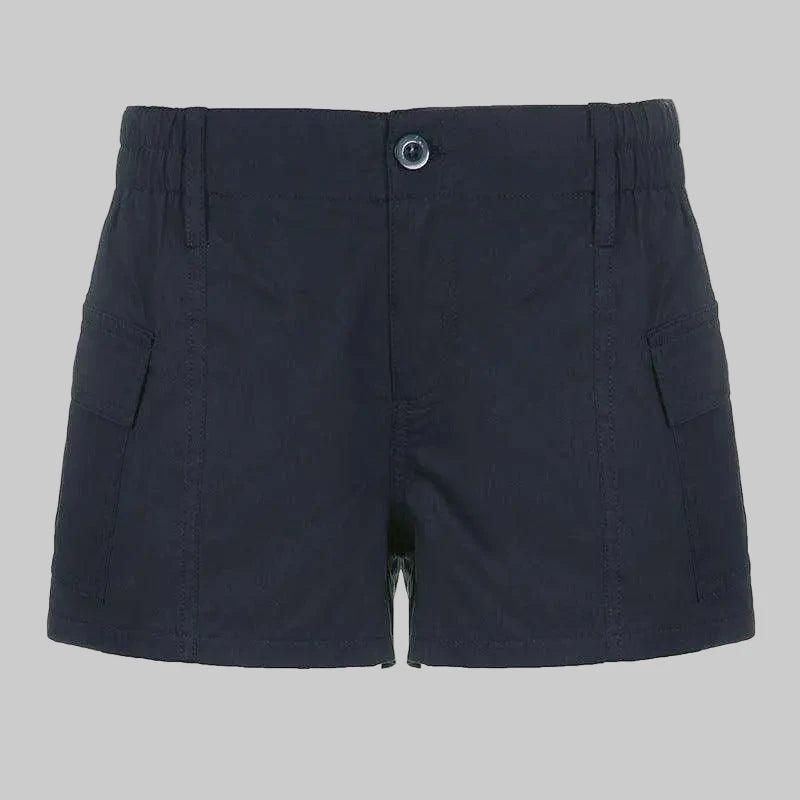 Street Retro Distressed Low Waist Asymmetric with Pocket Woven Shorts - S / Blue