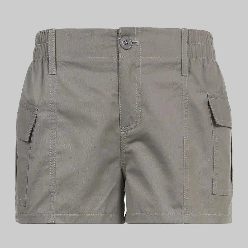 Street Retro Distressed Low Waist Asymmetric with Pocket Woven Shorts - S / Gray
