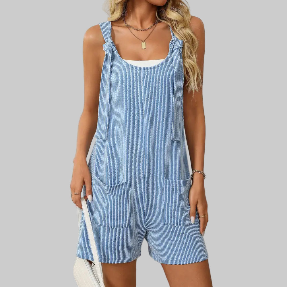 Strip Knitted Romper - S / Light Blue - Rompers