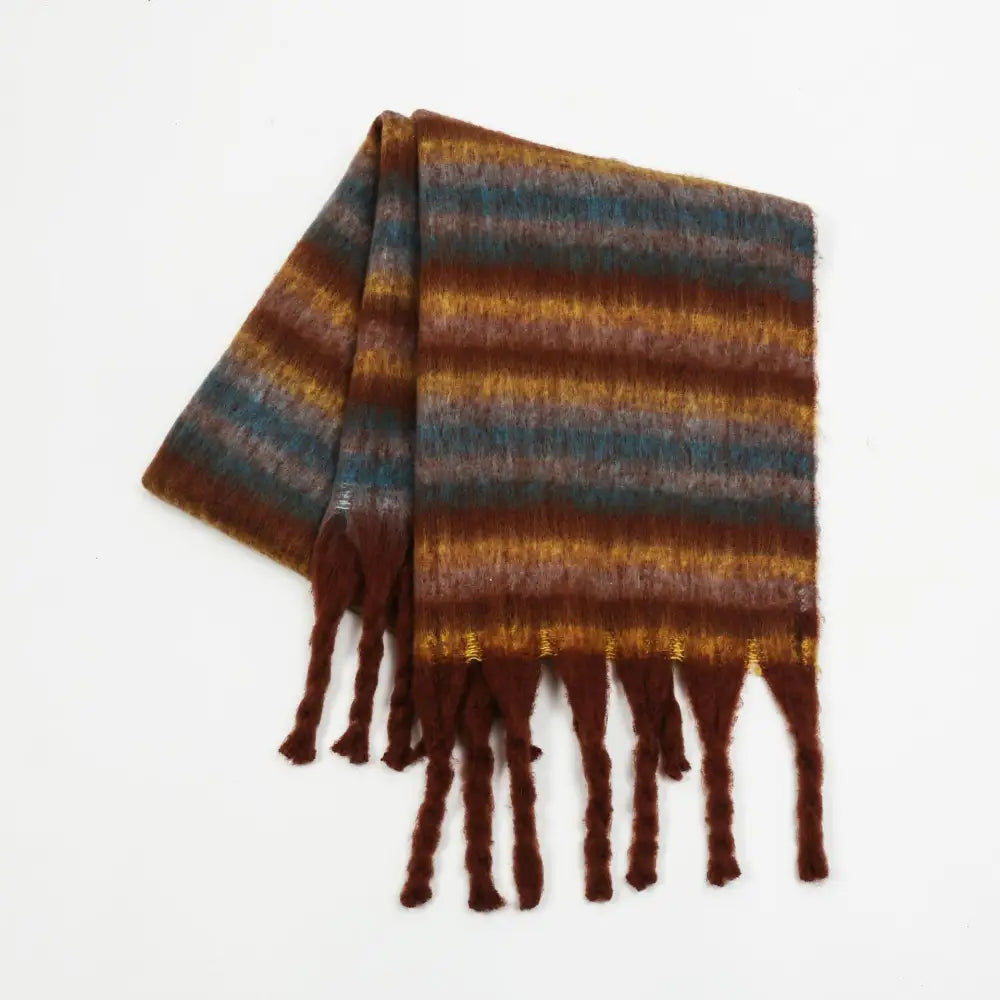 Stripe Thickened Scarf - One Size / Brown - Scarves