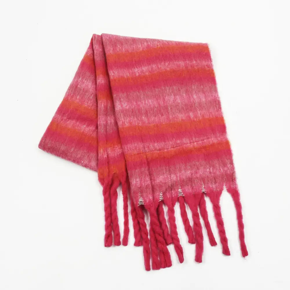 Stripe Thickened Scarf - One Size / Coral Red - Scarves