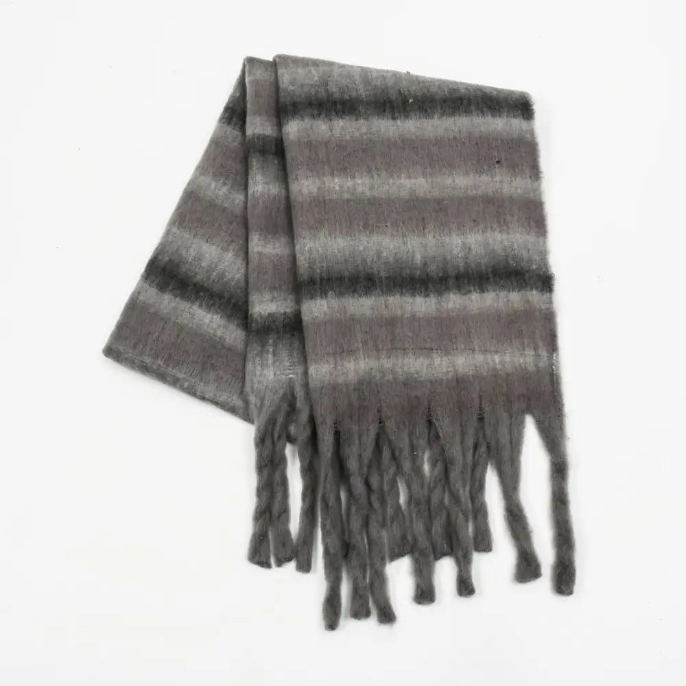Stripe Thickened Scarf - One Size / Gray - Scarves