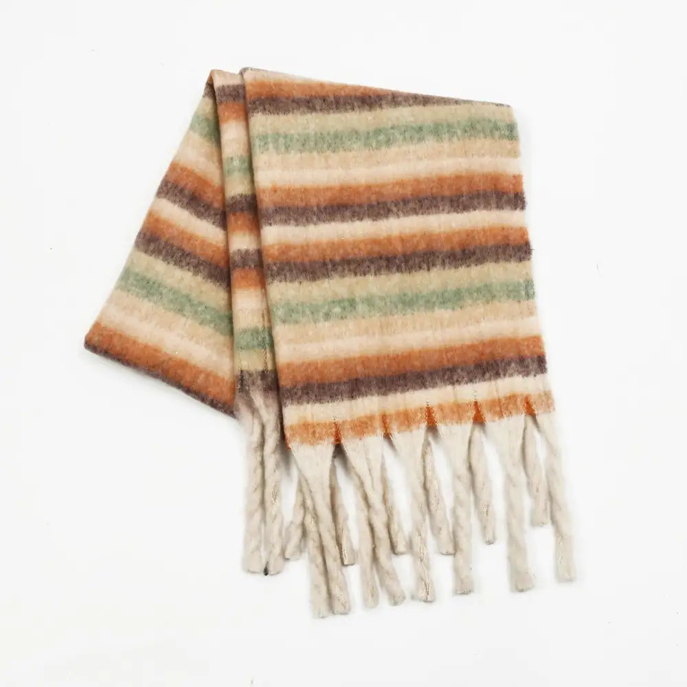 Stripe Thickened Scarf - One Size / Khaki - Scarves