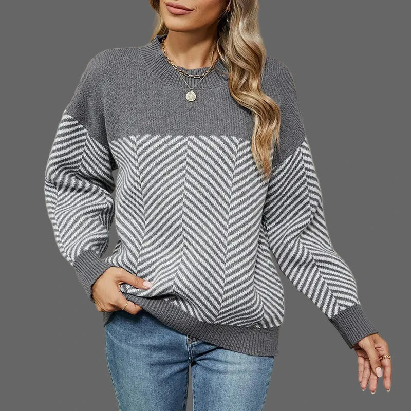 Striped Casual Long Sleeved Knitted Sweater - S / Gray - Sweaters & Cardigans