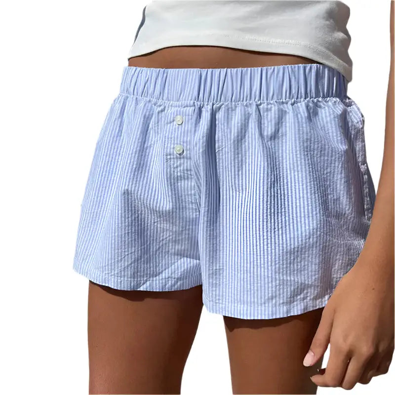 Striped Elastic Waist Shorts - S / Blue - Loungewear Sleepwear