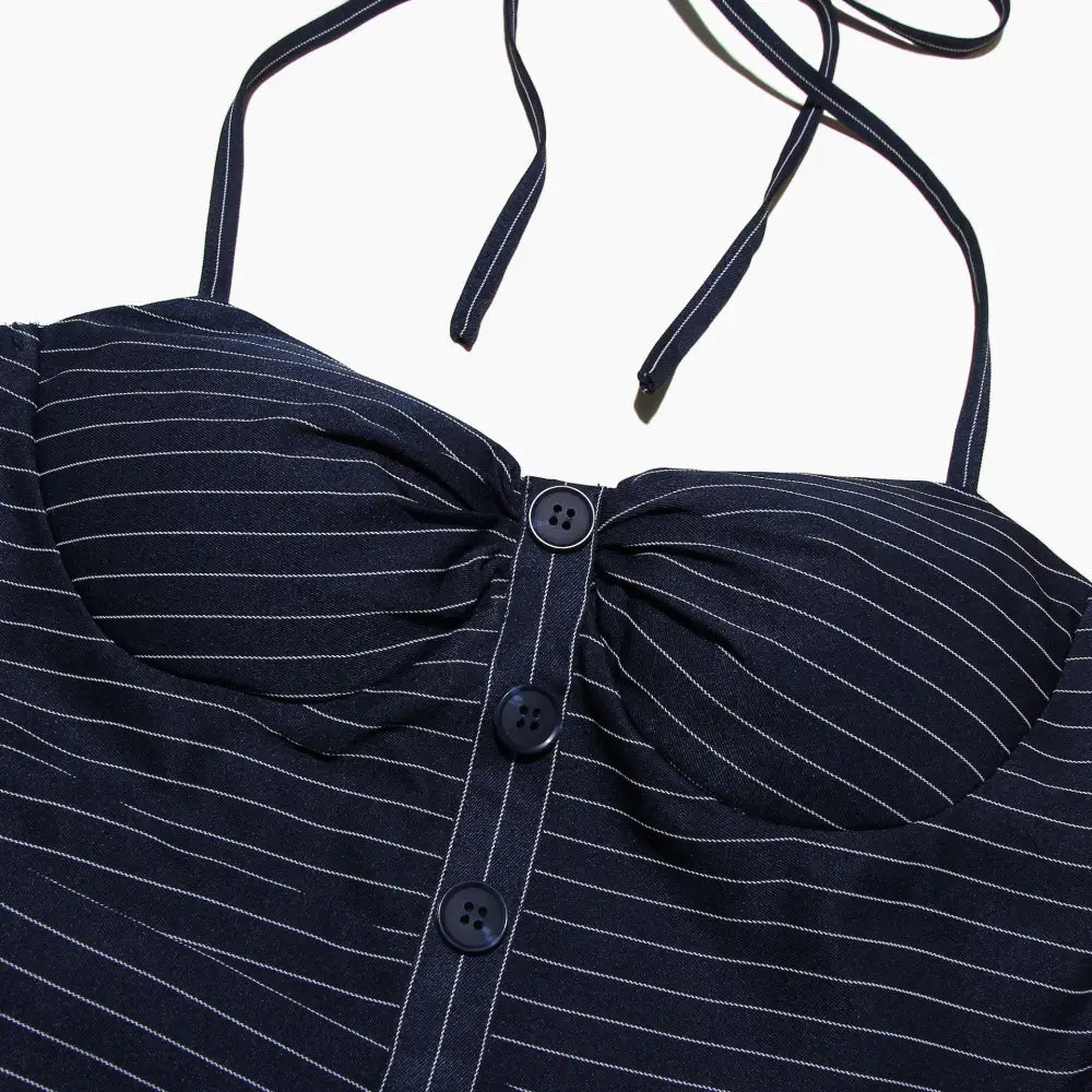 Striped Halter Fitted Waist Backless Dress - Dresses