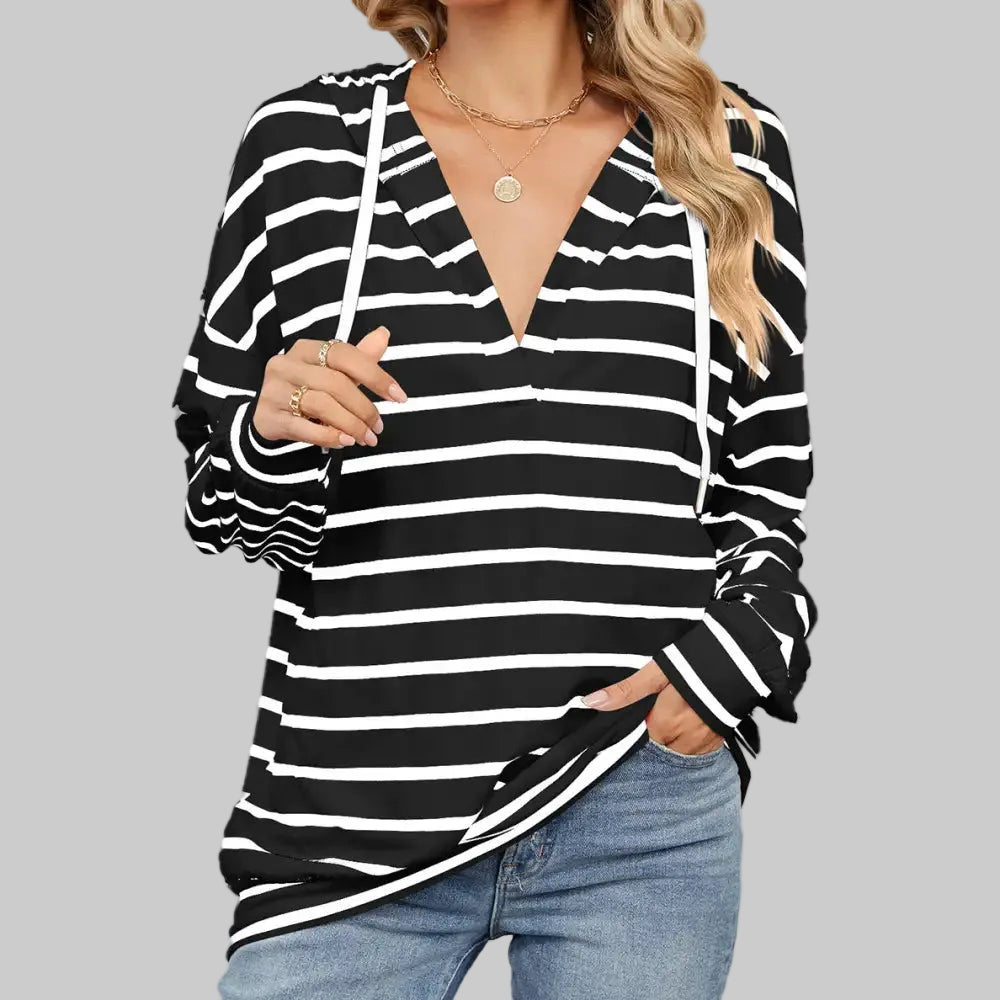 Striped Hooded Long Sleeve Sweatshirt - S / Black Stripes - Sweatshirts & Hoodies