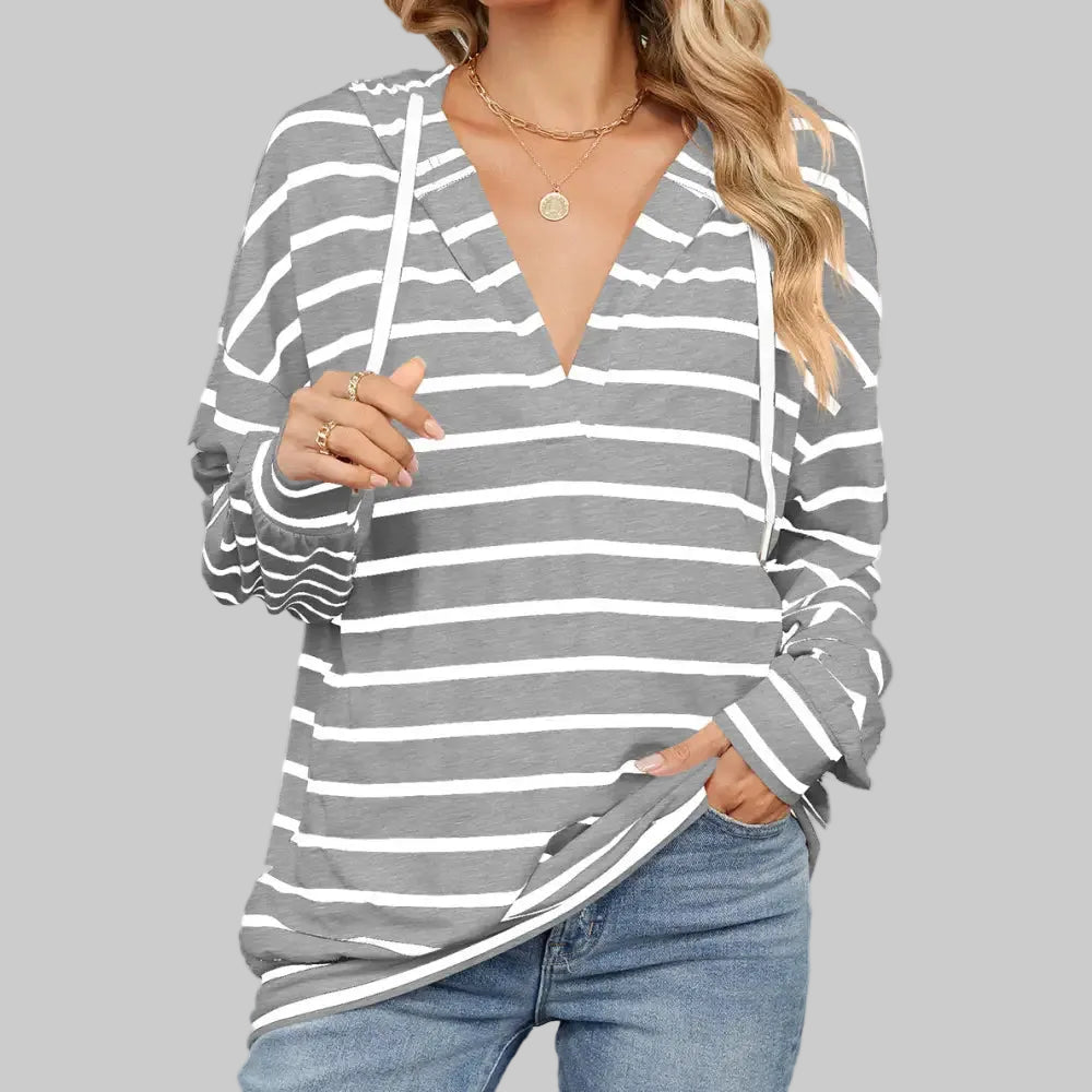 Striped Hooded Long Sleeve Sweatshirt - S / Gray Stripes - Sweatshirts & Hoodies