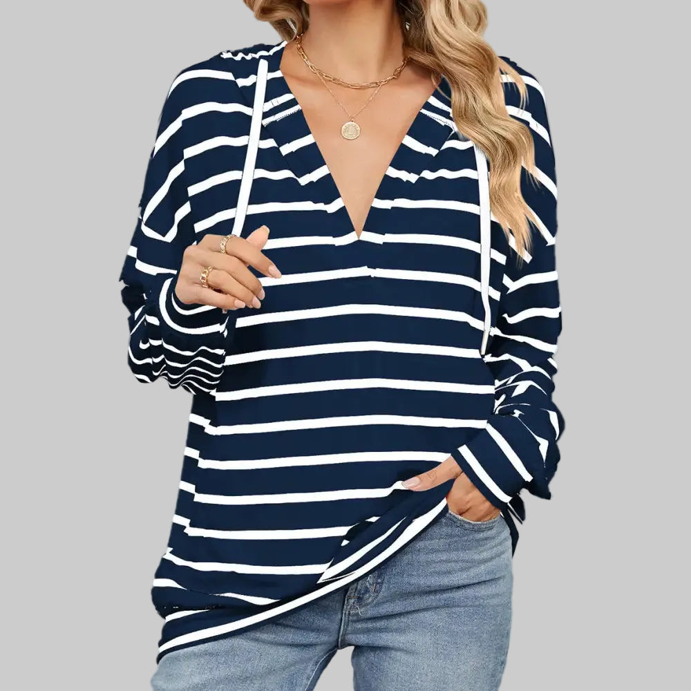 Striped Hooded Long Sleeve Sweatshirt - S / Navy Blue - Sweatshirts & Hoodies