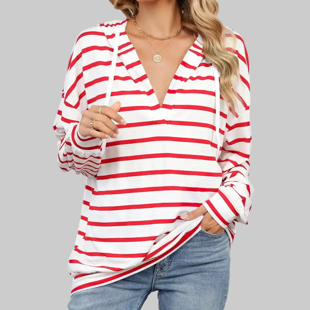 Striped Hooded Long Sleeve Sweatshirt - S / The red stripe - Sweatshirts & Hoodies