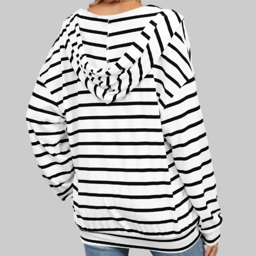 Striped Hooded Long Sleeve Sweatshirt - Sweatshirts & Hoodies