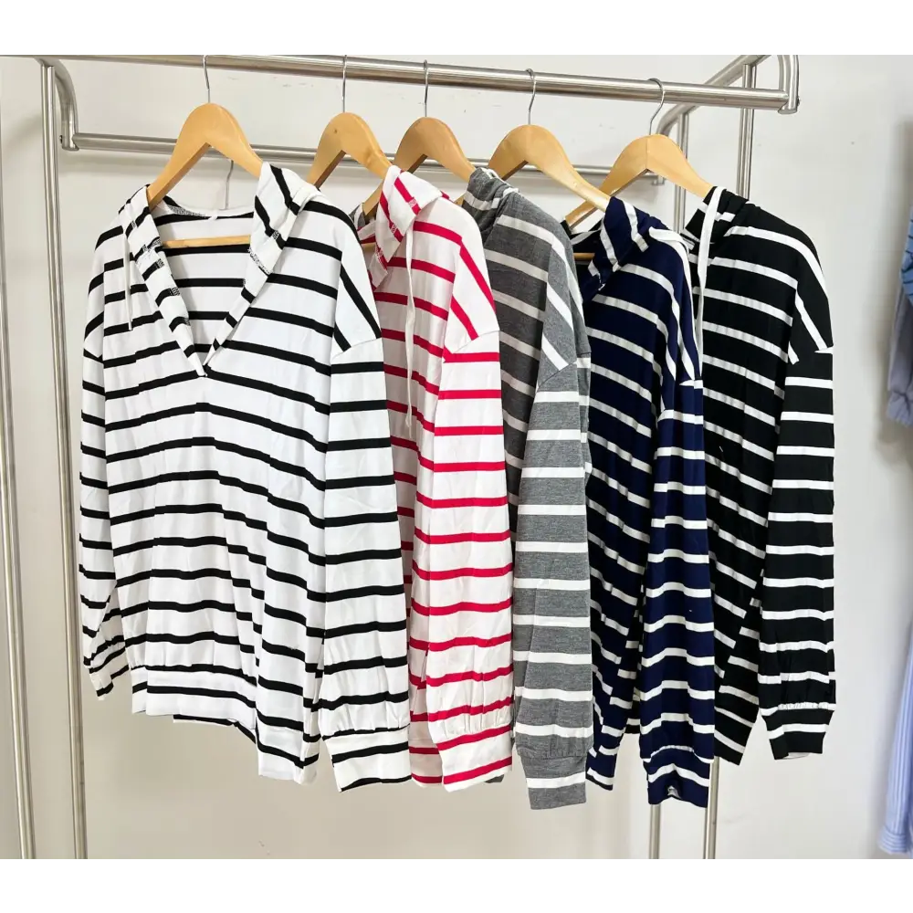 Striped Hooded Long Sleeve Sweatshirt - Sweatshirts & Hoodies