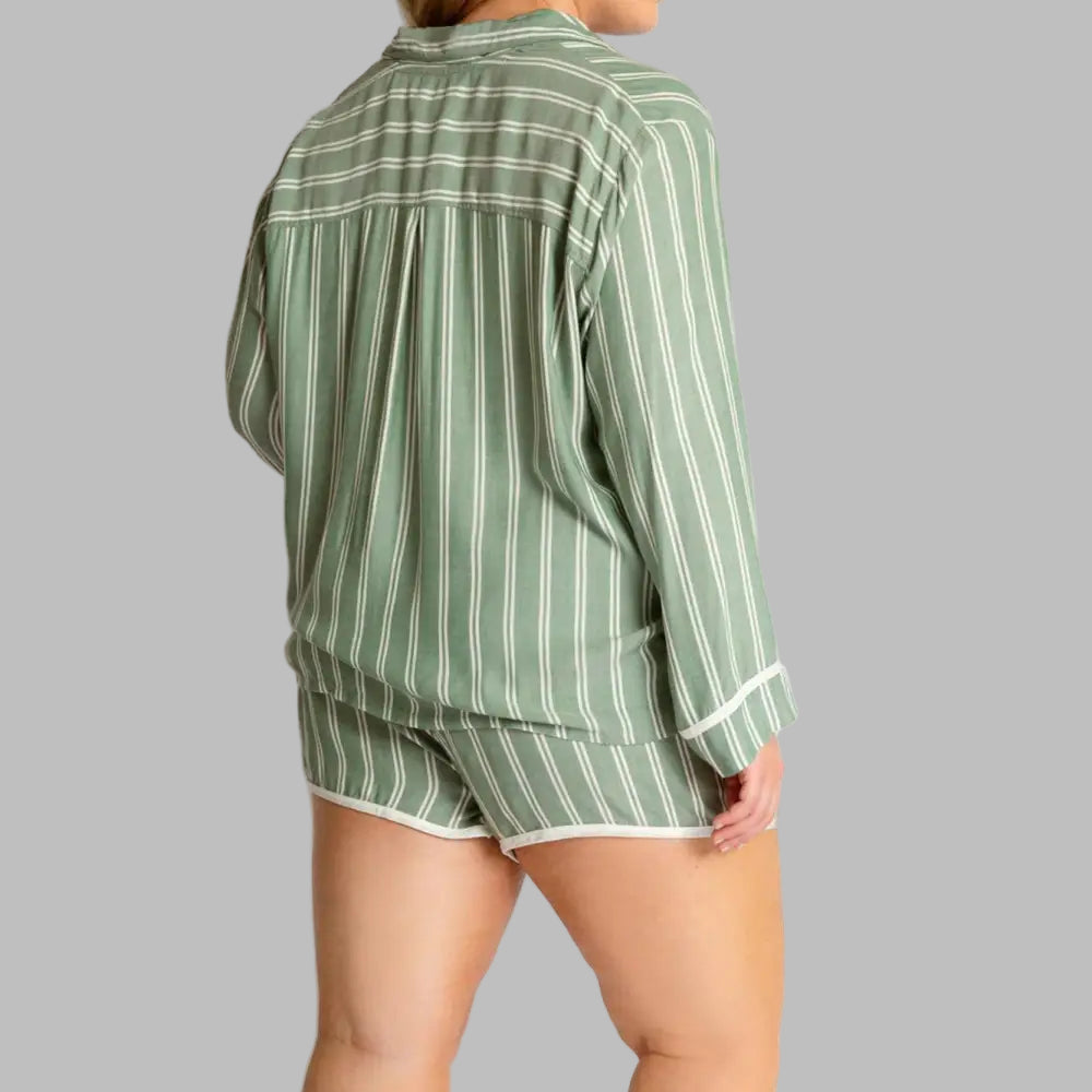 Striped Pajamas Long Sleeve Shorts Set - Loungewear Sleepwear