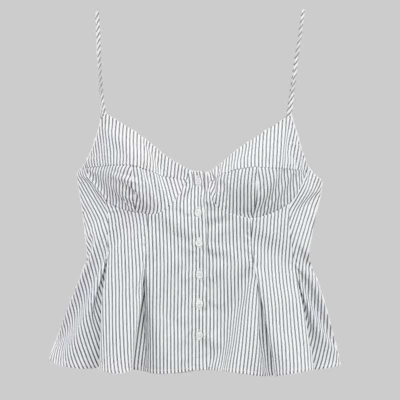 Striped Pleated Poplin Top - S / Gray - Tank Tops & Camis