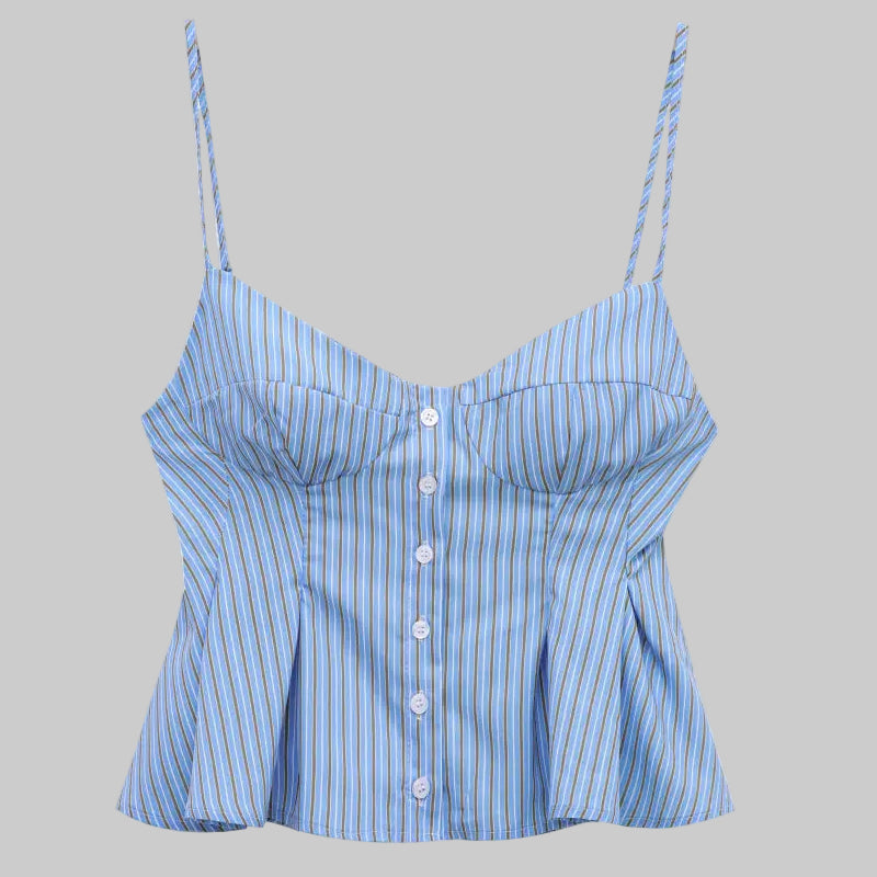 Striped Pleated Poplin Top - S / skyblue - Tank Tops & Camis