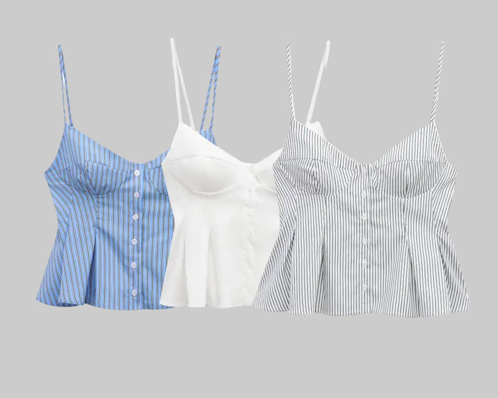 Striped Pleated Poplin Top - Tank Tops & Camis