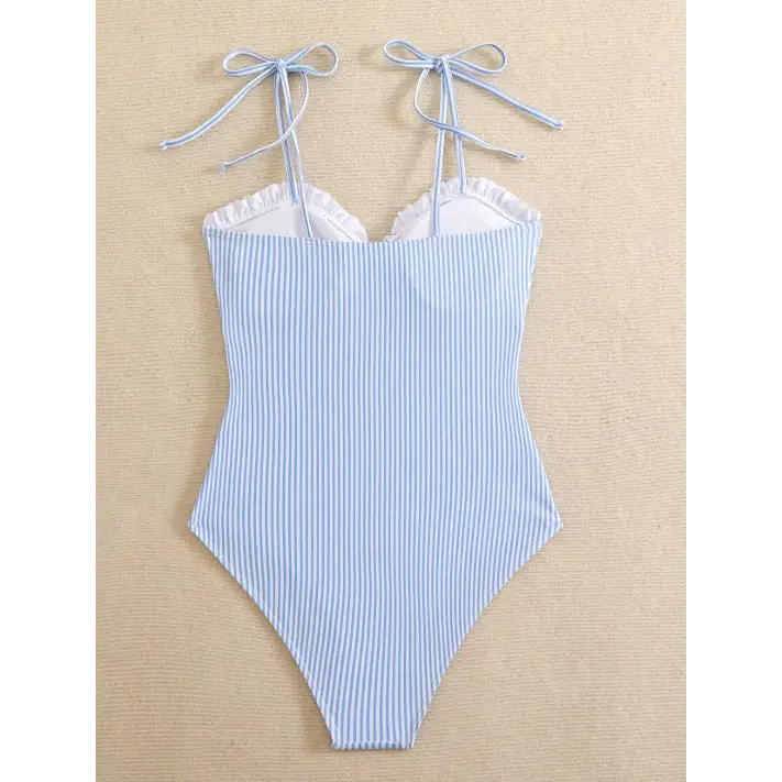 Striped Printed Bare Back Sexy Swimsuit - Swimsuits