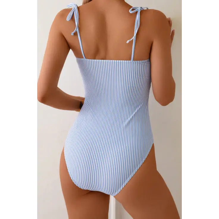 Striped Printed Bare Back Sexy Swimsuit - Swimsuits