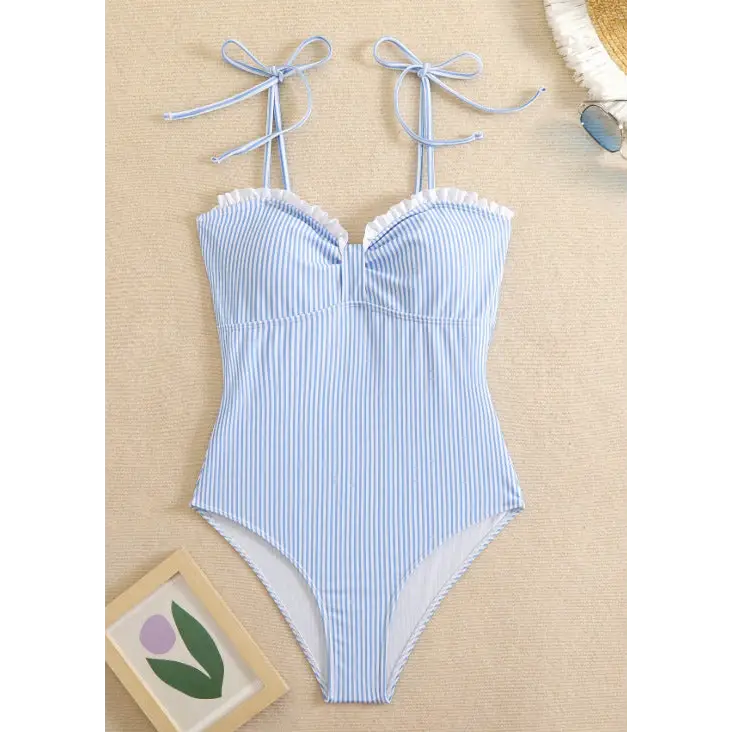 Striped Printed Bare Back Sexy Swimsuit - Swimsuits