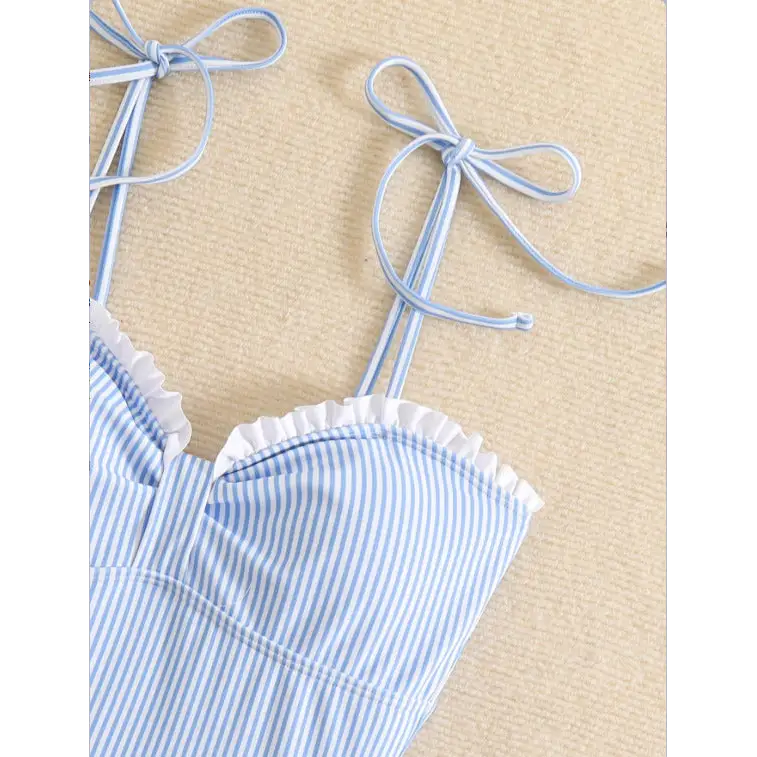 Striped Printed Bare Back Sexy Swimsuit - Swimsuits